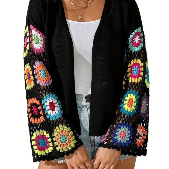 Colorful Crochet Sleeve Cardigan - Picture 3 of 3